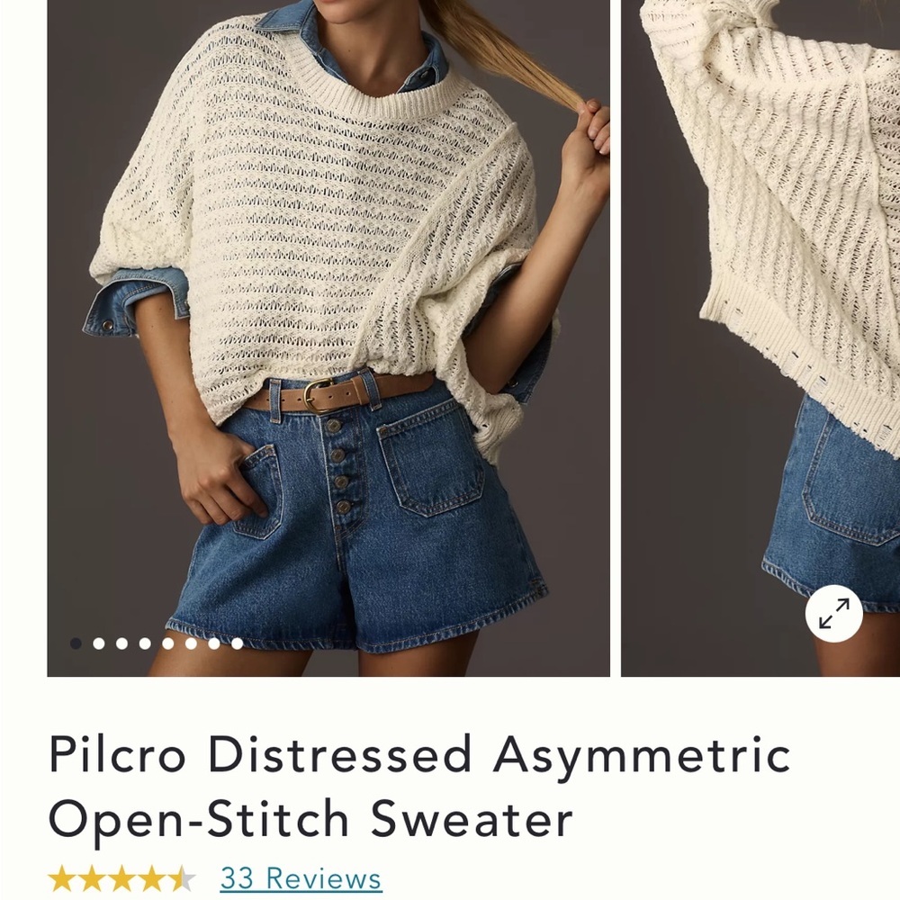 Pilcro Cream Crew Neck Sweater with Asymmetric Design